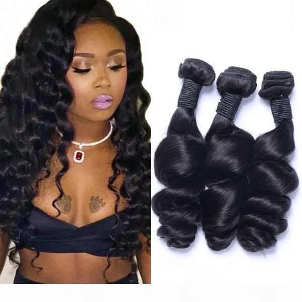 

virgin peruvian loose wave hair 3 bundles unprocessed human hair weft natural color hair weave bundles non remy extensions, Black
