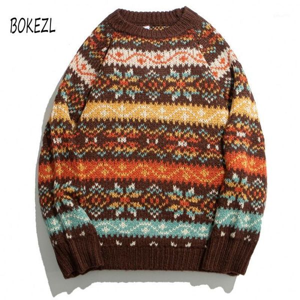 

bokezl men hip hop knitted jumper sweaters christmas snowflake striped streetwear harajuku winter cotton casual loose pullovers1, White;black