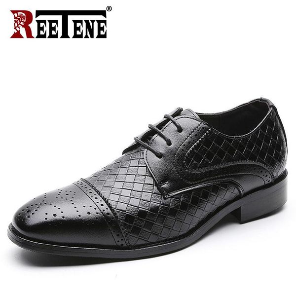 

reetene leather oxford shoes men lace up breathable dress shoes business men's formal luxury office footwear, Black
