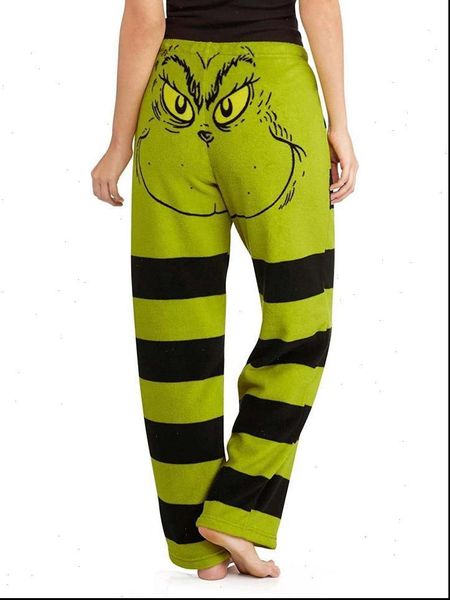 

autumn fall women christmas grinch face striped pajama pants comfortable cartoon animal print casual wide leg pants 2020 cloth, Black;white