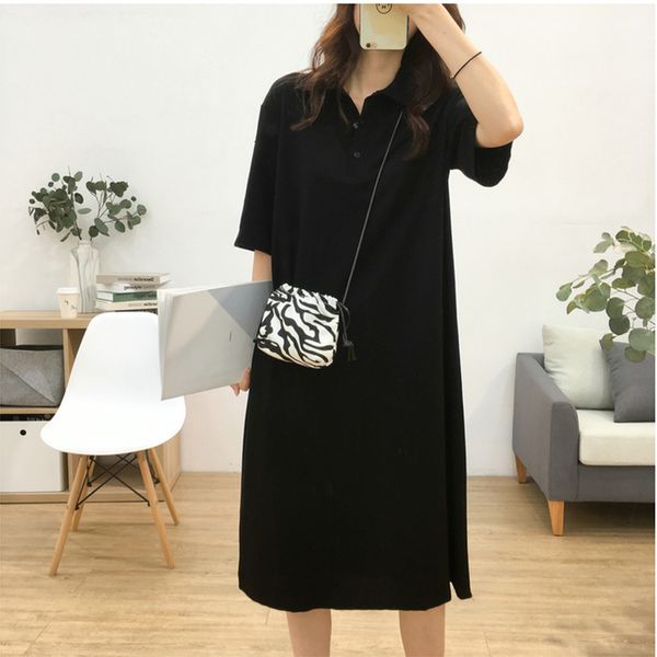 

2021 new new temperament was thin as large ladies for the casual collar mid-length dressed in shirt h007, Black;gray