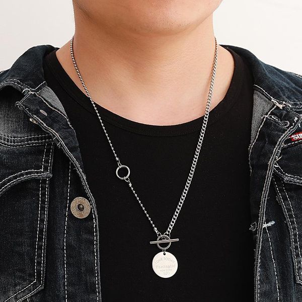 

fashionable hip-hop cute personality street letter disc pendant long clavicle chain, Silver