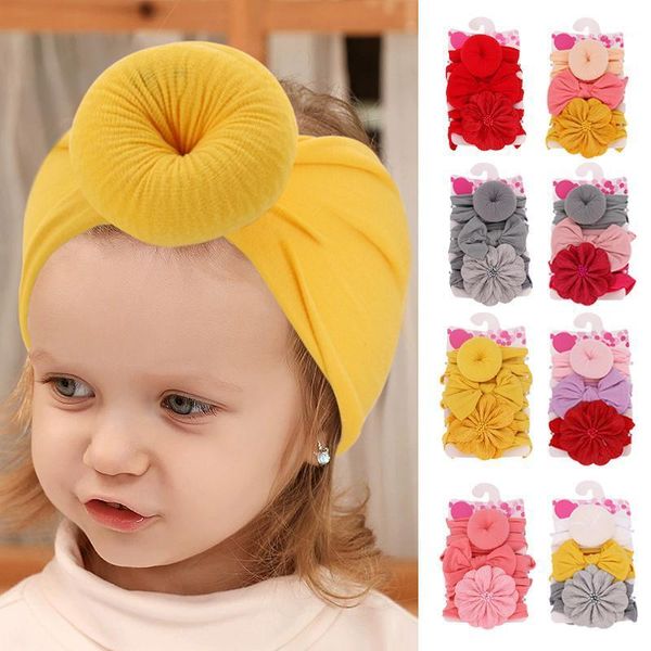 

3pcs/set cute india knot newborn baby girl headbands flower bows elastic hair bands soft nylon baby headband hair accessories1, Slivery;white
