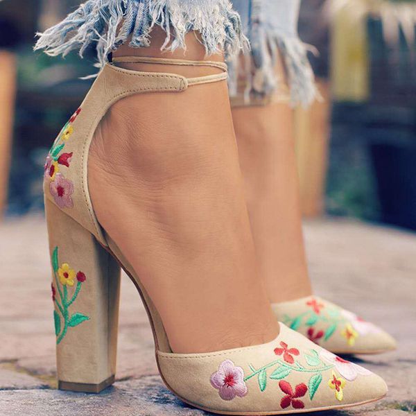 

women two piece high heels women's embroidery pumps 2020 women ankle strap flocks pointed toe party wedding shoes plus size, Black