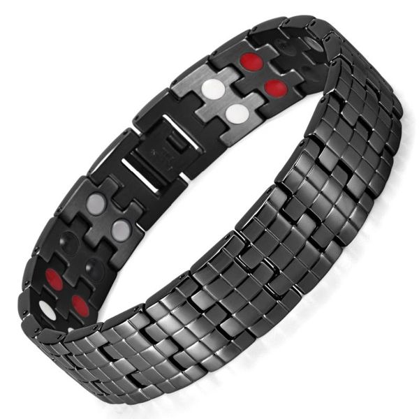 

men's black stainless steel magnetic health bracelet double row 4 elements energy power link bracelets bangle jewelry 2021