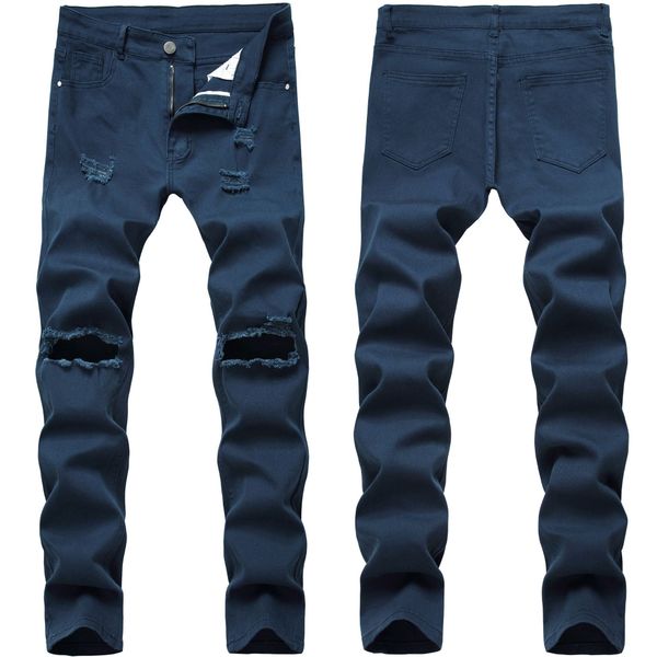 

men's jeans mens blue black 3 colors hole retro slim fashion denim pants ripped distressed pencil motorcycle