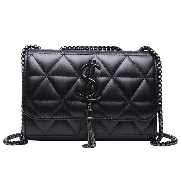 

ladies lingge chain bag new fashion simple pu black shoulder messenger bag