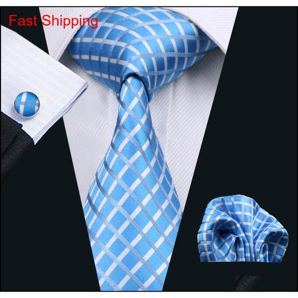 

blue silk tie set hankerchief cufflinks mens jacquard woven classic business work leisure qylkyh nana_shop, Black;blue