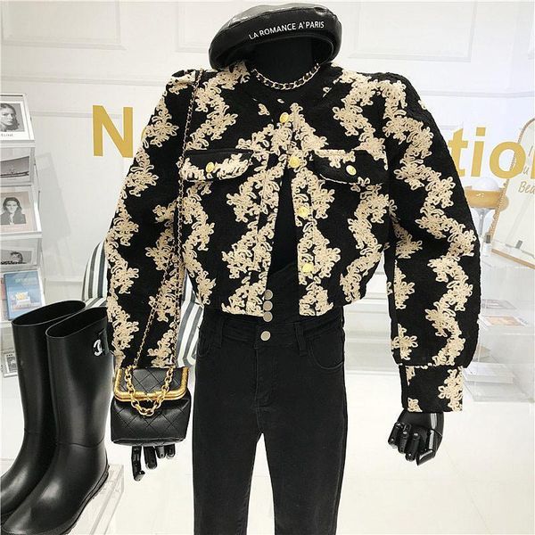 

heavy industry embroidery vintage women autumn / winter 2021 new fashion and slim short woolen coat1, Black;brown