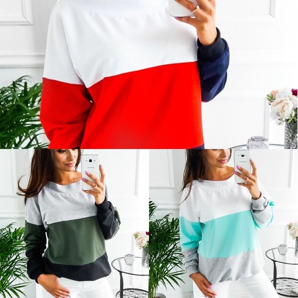 

nhko1 342 winter new casual contrast color sweater stitching sweater round neck long sleeve loose for women a3tvr, Black