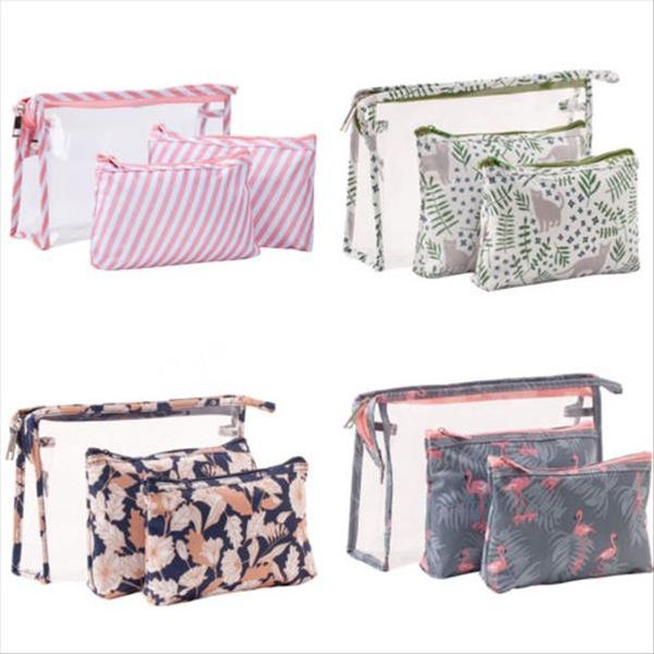 

3 pcs new arrive flamingo cosmetic bag women necessaire make up bag travel waterproof portable makeup toiletry kits pvc