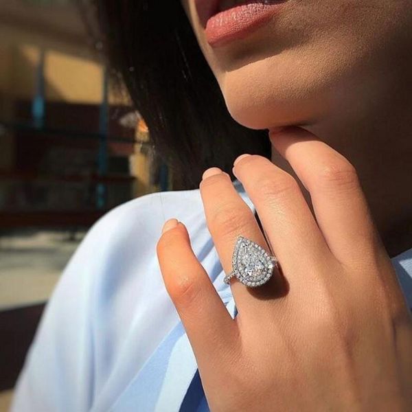 

size 6-10 stunning luxury jewelry 925 stearling silver drop water white z cz diamond gemstones party women wedding bridal ring gift, Slivery;golden