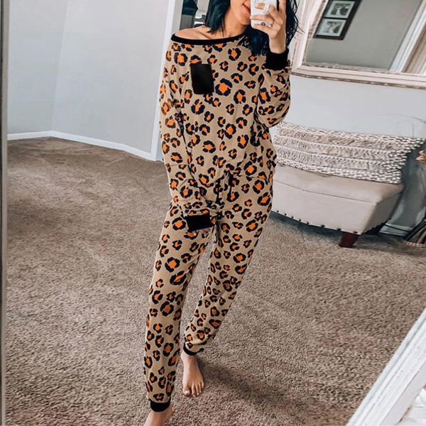 

women leopard suit long sleeve leisure pocket home sweatpants sets sweatshirt sportswear new year's gift fashion atmosphere, Gray