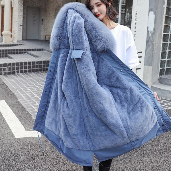 

women's winter big faux fur parkas down jacket thick warm cotton padded long coat female 2020 embroidery slim white parka woman, Black