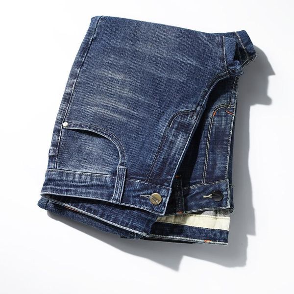 

2020 new pockets casual jeans for men korean fashion slim elasticity clothing, Blue
