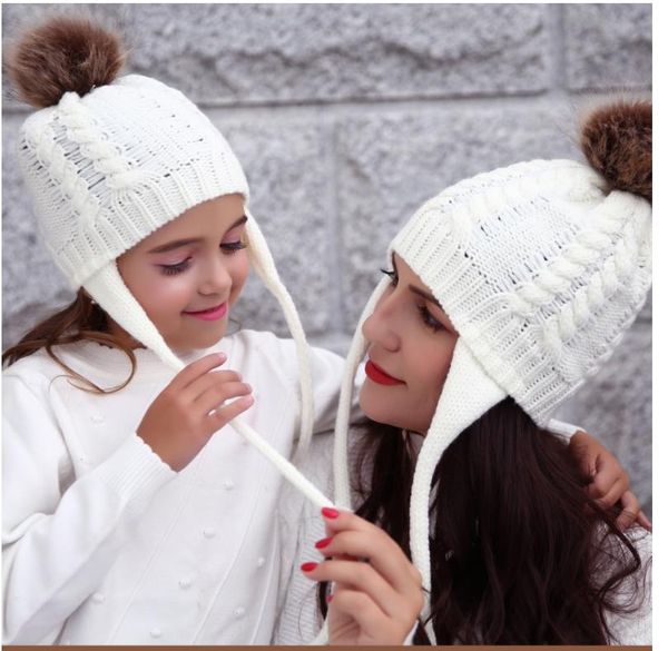 

2pcs mother&baby hat new parent child winter caps soft knitted parent-child hat winter crochet earflap hat, Blue;gray