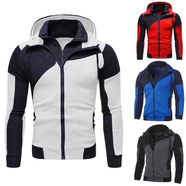 

winter warm jacket men coat casual coat trench men autumn winter color block dual zipper sweatshirt long sleeve hoodie1, Black