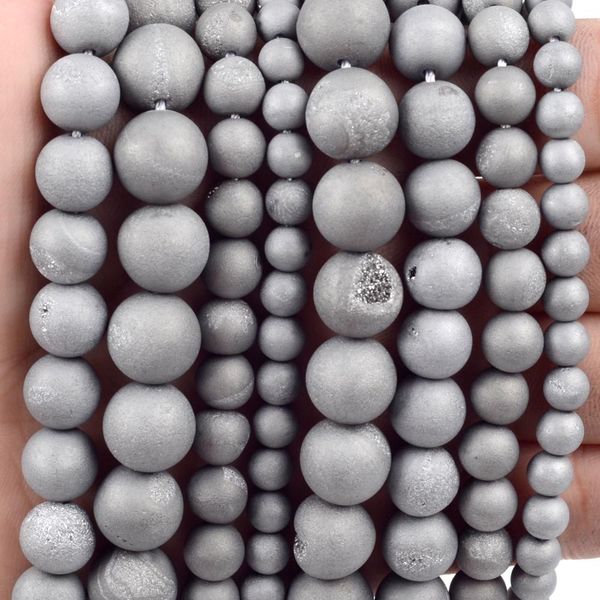 

natural glossy white druzy agates stone beads round loose spacer beads for jewelry making 6/8/10/12mm diy bracelet necklace