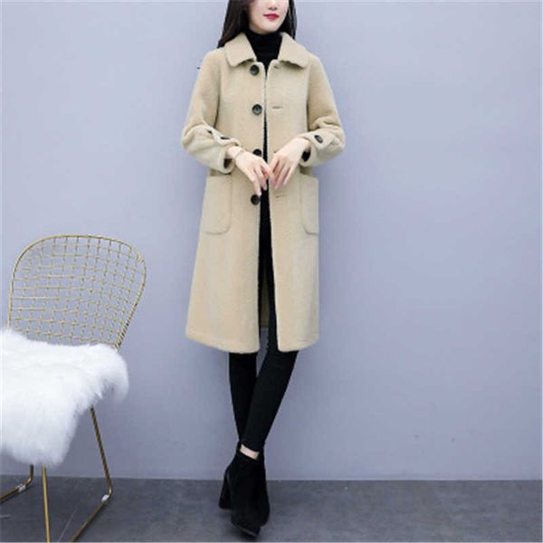 

winter new grained lamb wool fashion loose women's fur coat female woolen overcoat single breasted coats t704, Black