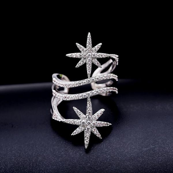 

cluster rings swour fashion jewelry white gold color party cz cubic zircon double cross star design ring s316, Golden;silver