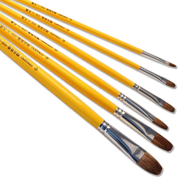 

6 pieces. yellow wooden pole art brush set of horse hair watercolor acrylic brushes for oil painting drawing art book supplie, Black;red