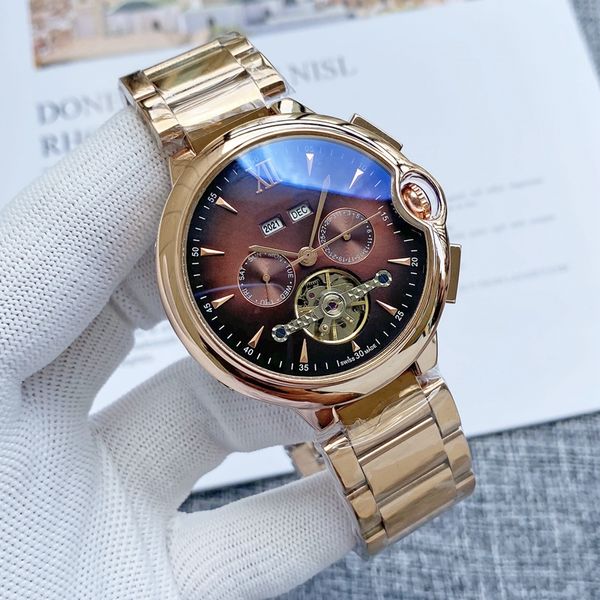 2021 Nuovi orologi da uomo di lusso Volano grande Cinque punti Orologio meccanico automatico da polso di design Orologio da polso di alta qualità Top brand Cinturino in acciaio Moda Uomo Regalo