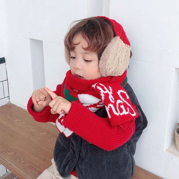 

merry christmas children's winter earmuff scarf ear warm parent child wj8629, Red;brown
