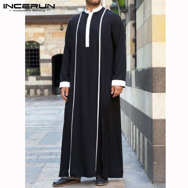 

incerun men islamic arabic kaftan muslim clothing long sleeve patchwork abaya robes fashion saudi arabia dubai mens jubba thobe, Red