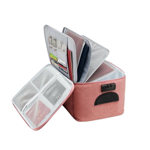 

afbc large capacity document storage bag box waterproof document bag organizer papers storage pouch travel file bag-pink