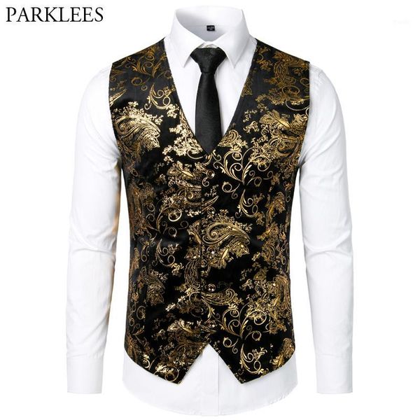 

men's vests men jacquard floral vest luxury shiny bronzing suit nightclub party dress casual mens wedding waistcoat gilet1, Black;white