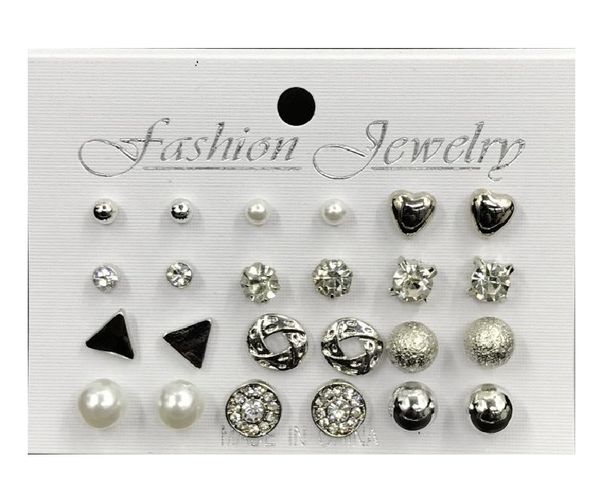 

fashion earrings silver plated pearls rhinestone crystal accessories bridal jewelry sets fashion earrings 16 pairs/pcs, Golden;silver