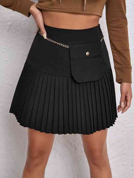 

mini skirt women high waist stitching black pleated skirts women cute girls dance mini skirt with belt bag