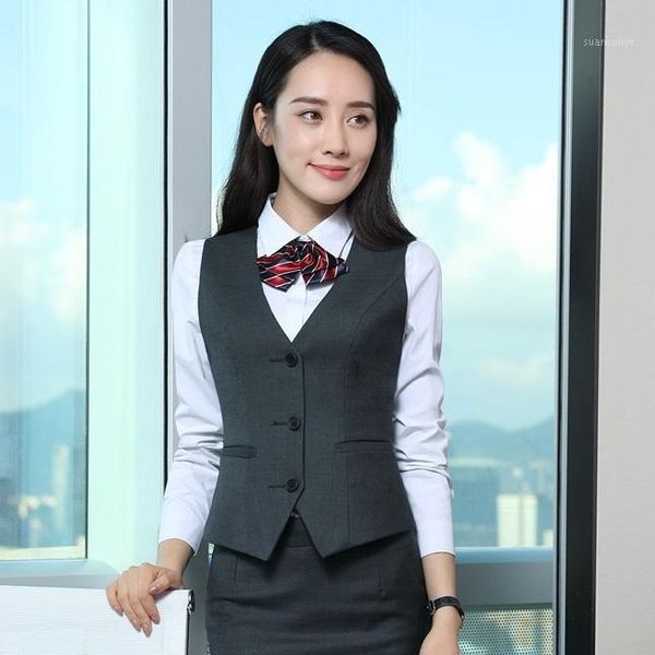 

fashion formal women waistcoat & vest dark grey elegant female office uniform designs ladies work wear clothes styles1, Black;white