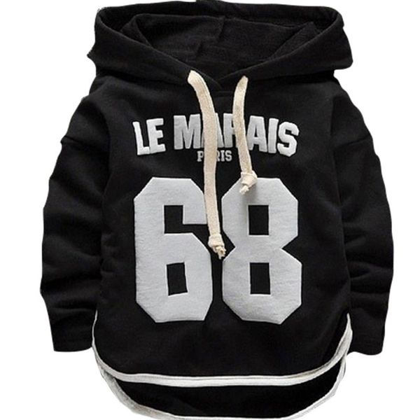 

autumn children letter pattern hooded casual long sleeved height100cm, Black;white