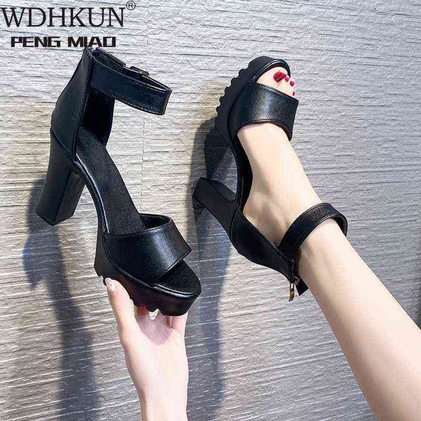 

white summer sandal shoes for women 2021 new arrival peep toe thick heels sandals platform casual russian shoes women y220225, Black