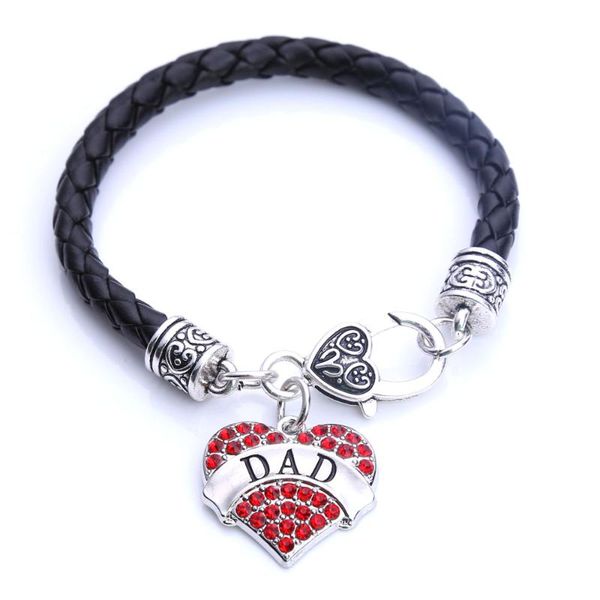 

new arrival selling rhodium plated with sparkling crystals dad heart pendant bracelet rope chain drop shipping, Black