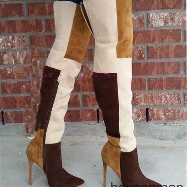 

boots color contrast pointed thin heel fashion show street shooting knee high boots winter mqwj, Black