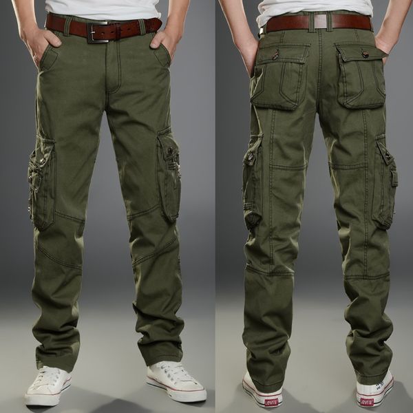 

mens big size army green cargo pants casual pant male multi-pocket military camouflage pants men pockets trousers streetwear men clothing, Black