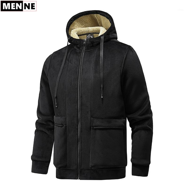 

menne men jacket winter thick coat loose wild lamb cashmere jacket men warm coat mens hooded size l-8xl1, Black