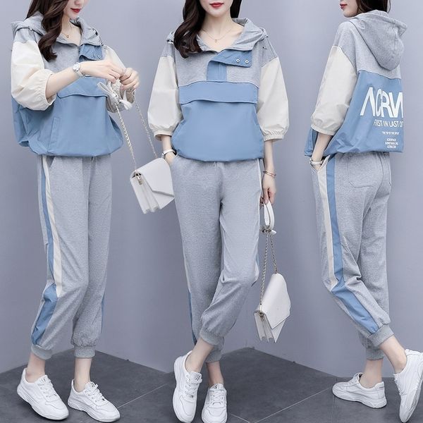

j4a92 2020 spring and suit new t style loose slimming casual sports summer women's fashion western sweater sweater style internet celeb, Gray