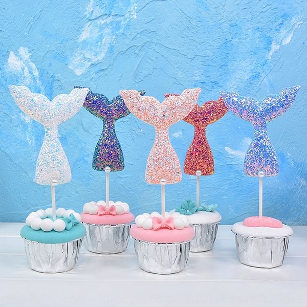 

anqeq fish dessert cake decoration plug-in marine theme flash cake fishtail card powder scene dessert mermaid tail usmme