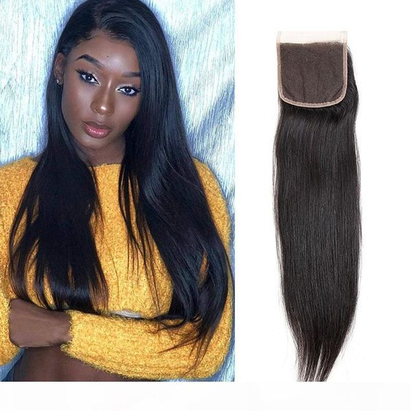 

brazilian virgin hair 4x4 lace closure straight human hair lace closure middle three part straight 4 by 4 closure with baby hair, Black;brown