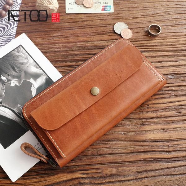 

hbp aetoo vintage head-layer cowhide long wallet, men's leather zipper zero wallet, plant tanning leather large-capacity wallet, Red;black
