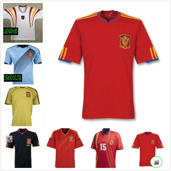 

2010 retro edition spain home soccer jersey 1994 1996 2008 2012 pique 6 a.inesta david villa fabregas shirt ramos silva football uniform, Black;yellow