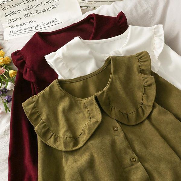

2020 autumn doll collar solid color shirt women blouses, White
