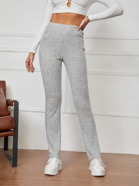 

ribbed knit straight leg pants w2zf#, Black;white