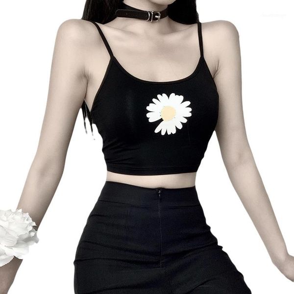 

star's same model with open navel suspender sleeveless shirt cotton girl casual little daisy print summer trendy short1, White