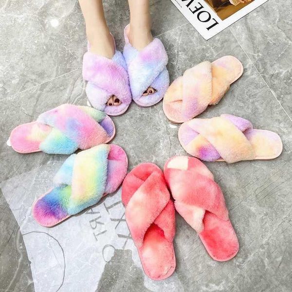 

multi color comfortable non slip indoor ladies furry slippers 2020 new autumn winter house women fur slippers1, Black