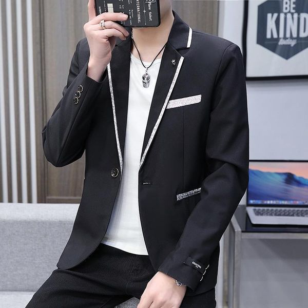 

2021 spring and autumn dress men's small suit slimming korean style young man west british suit men's hairstylist man coat1, White;black