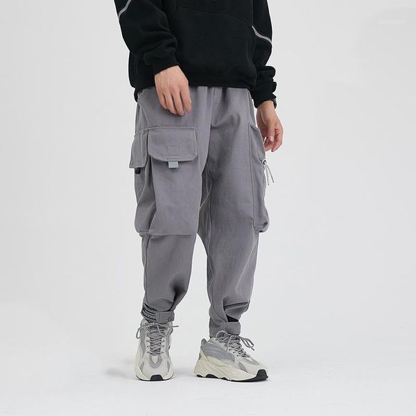 

men's pants 2021 winter japanese original casual magic patch big pocket overalls trend leggings man1, Black